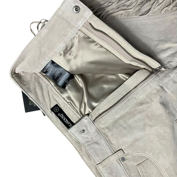 Leather Fringe Shorts 31/L Beige 100% Suede Boho Neutral Western Fall - Picture 4 of 6